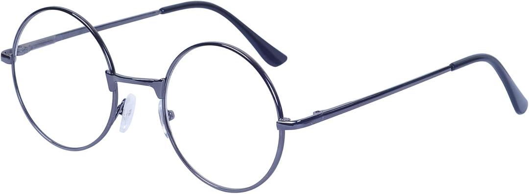 Reading Glasses for Women Men Retro Round Metal Frame + Glasses Strap (Grey, +2.0)