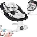 Electric Baby Swings for Infants to Toddler Baby Swing with 5-Speed 3-Seat Positions 5-Point Carabiner,with Bluetooth Music 10-Preset Melodies (Black White)