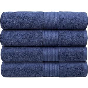 Luxury Oversized Bath Towels | 650 GSM, 34" x 56" | Hotel Quality, Soft & Highly Absorbent | Quick Dry, Thick, Combed Cotton Bathroom Towels | Denim - 4 Pack