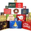 Giiffu 18 Christmas Cardboard Gift Boxes with Lids, 12 Designs and 4 Sizes with Gift Stickers, Assorted Size Xmas Decorative Gift Boxes for Wrapping Robes, Sweater, Shirt, Clothes, Holiday Present (White Cardboard Printing)