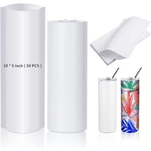 PYD Life 50 PCS Sublimation Shrink Wrap Sleeve White Bags 10 x 5 Inch for Print by Oven, Sublimation Shrink Wrap Film for 20 OZ Tumbler, Heat Transfer Shrink Wrap