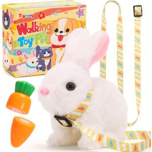 Tagitary Juguetes de peluche electrnico con sonidos, orejas que se mueven, boca y nariz que se conmutan, juguete interactivo de conejo para nios con correa, regalo de Pascua de Navidad, cumpleaos (Blanco)