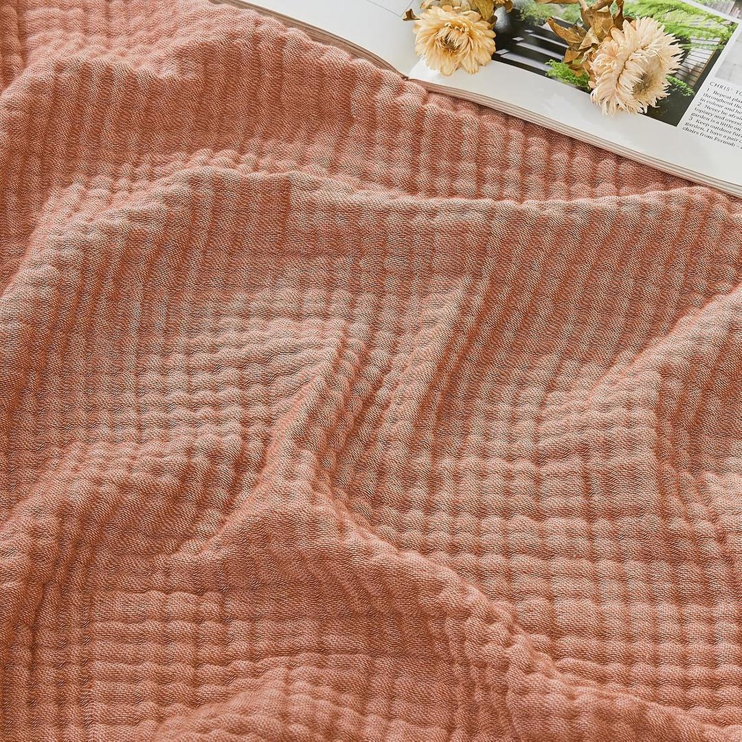 EMME Cotton Muslin Queen Blanket Bed Layering Breathable Gauze Blanket Soft Lightweight Blankets Adults (Orange Red, 90"x90")