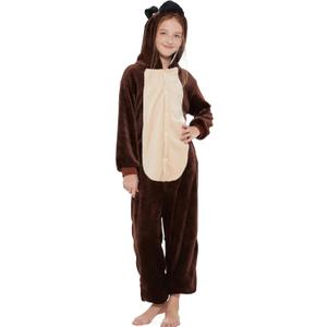 ANBOTA Kids Dog Onesie Fleece Animal Halloween Cosplay Puppy Costume Christmas Easter Bulldog One Piece Pajamas, Brown 130