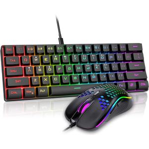 RedThunder 60% Gaming Keyboard and Mouse Combo, Ultra-Compact 61 Keys RGB Backlit Mini Keyboard, Lightweight 7200 DPI Honeycomb Optical, Wired Gaming Set for PC MAC PS5 Xbox Gamer(Black)
