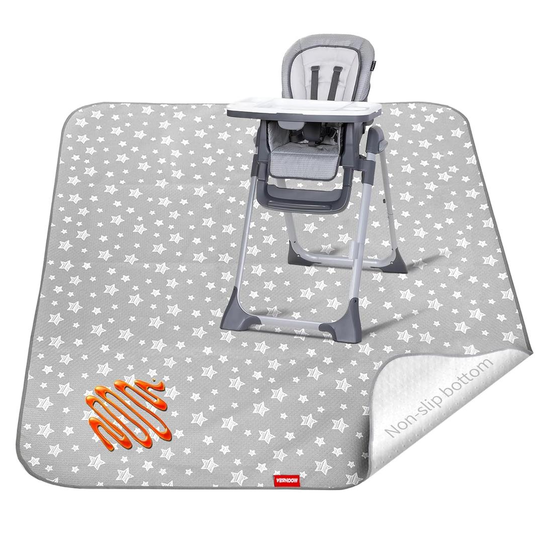 Splat Mat for Under High Chair, Non Slip Waterproof Mealtime Floor Mats Washable Portable Picnic Splash Mat for Baby Art/Craft/Playtime, 42X46 Inch - Grey Star