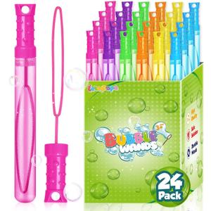 Bubble Wand, 24 Pcs Bubble Wands Bulk in 6 Colors, Bubble Party Favors for Kids, Summer Toys, Indoor Outdoor Activity, Themed Birthday, Wedding, for Girls & Boys