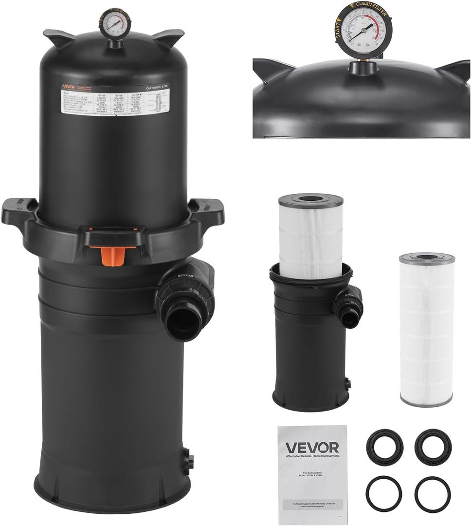 VEVOR 2026 Pro Pool Cartridge Filter System 200 sqft, Pool Filter for Inground & Above Ground Pools, Compatible W/Pumps 3HP~4HP | Up to 9827 GPH Max Flow, Pool Filters for Pools Up to 39625 Gallons