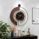 Modern Walnut Marble Dial Wall Clock, Large Wood Metal Frame Silent Non Ticking Wall Clocks for Living Room, Bedroom Decoration, Contemporary Home Wall Decor Gift Idea, 22 in