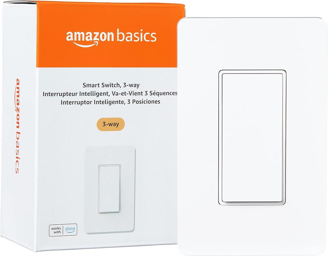 Amazon Basics Smart Light Switch, 3-Way, Works with Alexa Only, Voice Control, 2.4 GHz Wi-Fi, No Hub Required, White