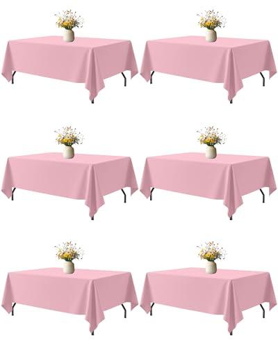 Niuara Pink Fabric Rectangle Table Cloth - 6 Pack, 60" × 102" Washable Tablecloth for 5FT Tables, Wrinkle-Resistant & Heat-Proof Table Cover for Weddings, Dinners & Parties