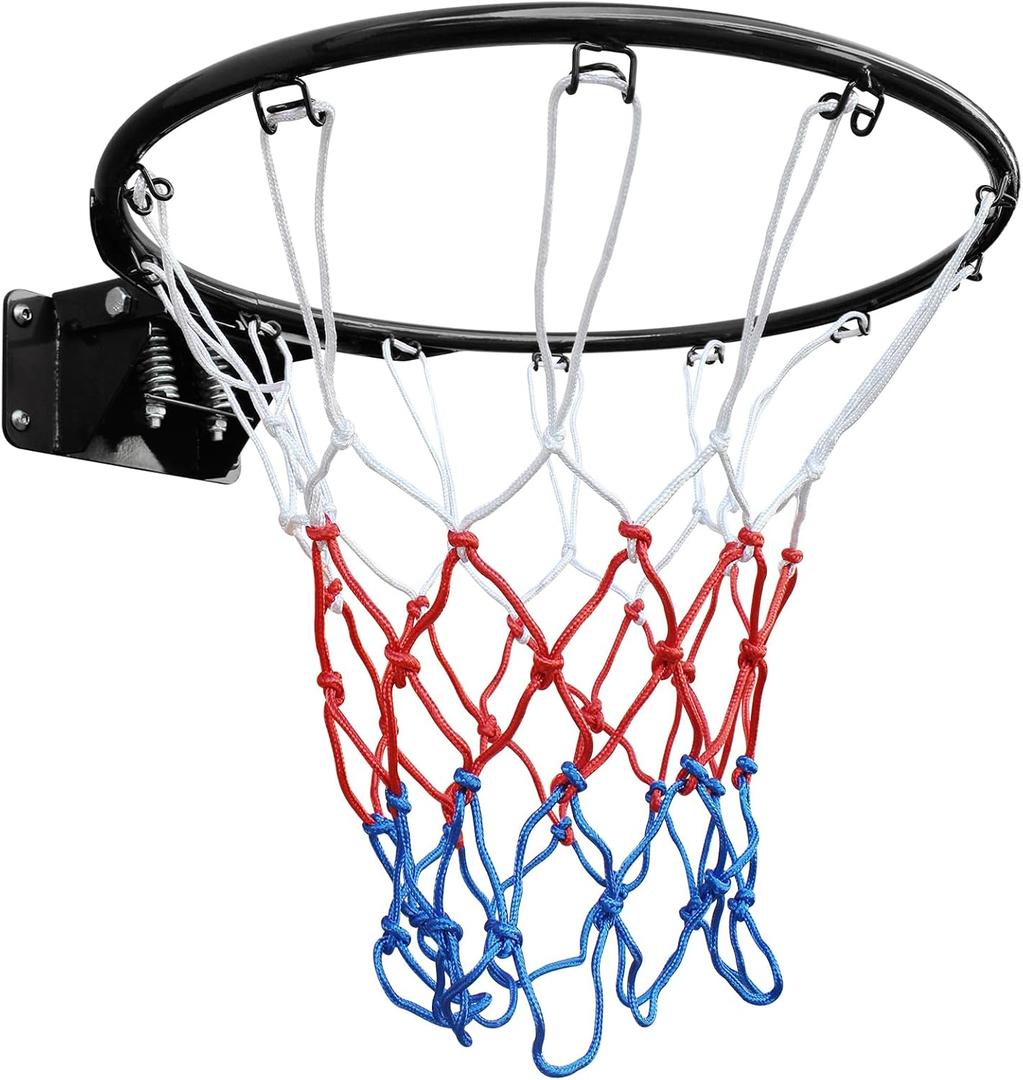 MIUDGIG 18" Basketball Rim Replacement, Universal 18" Professional Double Spring Solid Steel Basketball Hoop Rim with Net Fits In-Ground & Wall-Mounted Basketball Hoops, Indoor/Outdoor