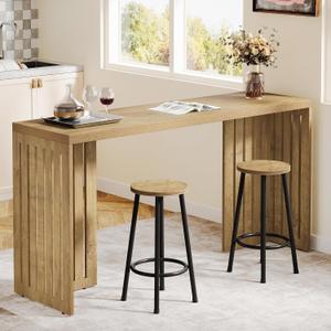 Tribesigns 63-Inch Bar Table with Louvered Base, Natural, 63 x 19.69 x 35.43 inches