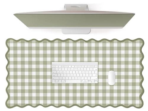 ohisxiacy Scalloped‌ Green Checkered Desk Mat Cute Pastel Large Gaming Mouse Pad Gingham Kawaii Cottagecore ‌Vintage‌ Girly Keyboard Computer Mat Aesthetic Desk Pad Accessories Office Decor for Women