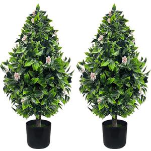 DOPGIB Artificial Topiary Boxwood Trees: 3FT Tall（2 Set） UV-Anti Fake Greenery Decorative Plants Outdoor for Home Front Porch, Indoor Walkway, Entryway Indoor & Outdoor Home Decor