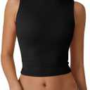 QINSEN Women's Sexy Open Back Sleeveless Crop Tank High Neck Slim Fit Cropped Tee Shirt Y2k Tops size s