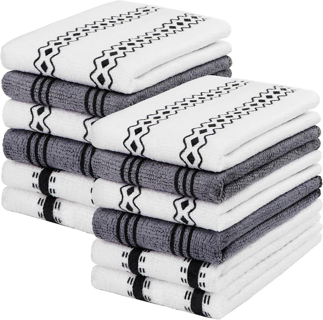 HOMEXCEL Microfiber Cleaning Cloth, Kitchen Towels 12 Pack, Lint Free, Scratch-Free, Highly Absorbent, Reusable Dish Towels for Kitchen and Household (White/Grey)