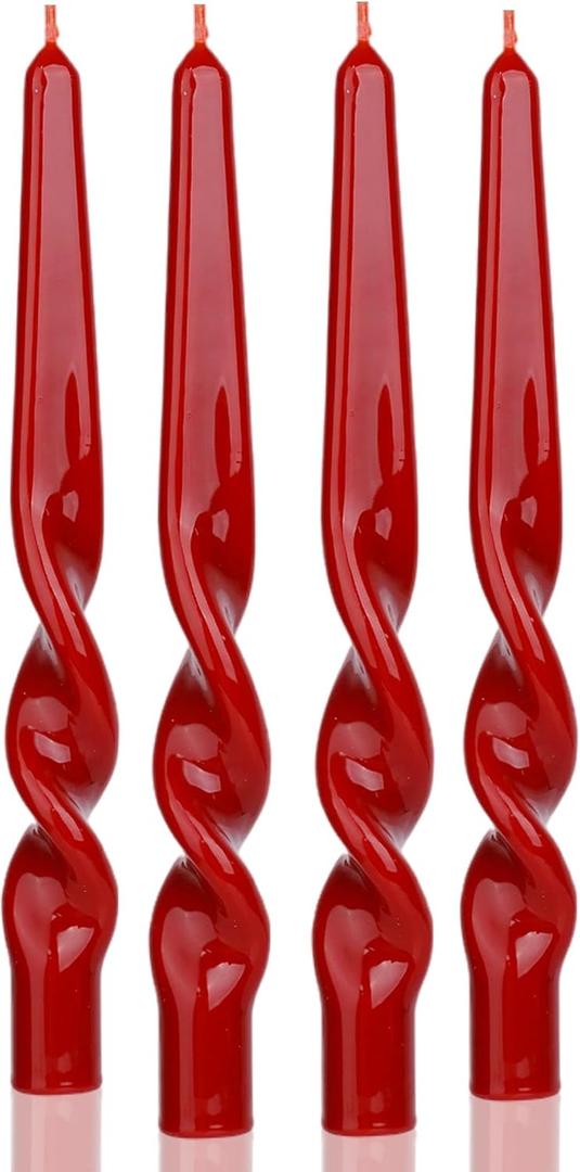 Wine Red Spiral Taper Candles Stick -Set of 4 for Decoration Weddings Party Church-Unscented Dripless Candles,10inch(Wine Red-B-New)