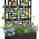 Metal Planter Box with Trellis, 71"x 47"x 16" Raised Garden Bed with Trellis & Wheels, Privacy Planters for Patio, Planter Box with Drainage Holes for Climbing Plants, Flower, Vegetable