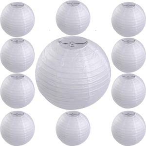 Adorox 10" White Round Paper Lantern Home Decoration (White (10 Lanterns))