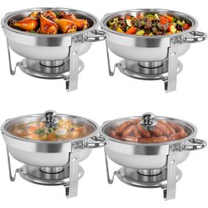 Chafing Dishes for Buffet, 4 Pack 6QT Round Chafing Dishes for Buffet, Silver Stainless Steel Chafing Dish Buffet Set for Any Party, Silver