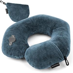 Rewondah Neck Pillows for Travel, Inflatable Travel Pillow, Inflatable Neck Pillow for Traveling Airplane with Soft Velour Washable Cover, U Shape Blow Up Neck Pillow for Airplanes Train Car Travel (Green)