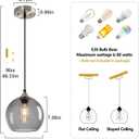 Light Grey Glass Pendant Lights Kitchen Island Lighting Globe Pendant Light Fixtures Modern Pendant Lighting for Bedroom Living Dining Room Light Fixture (7.87 in, 2 Pack)