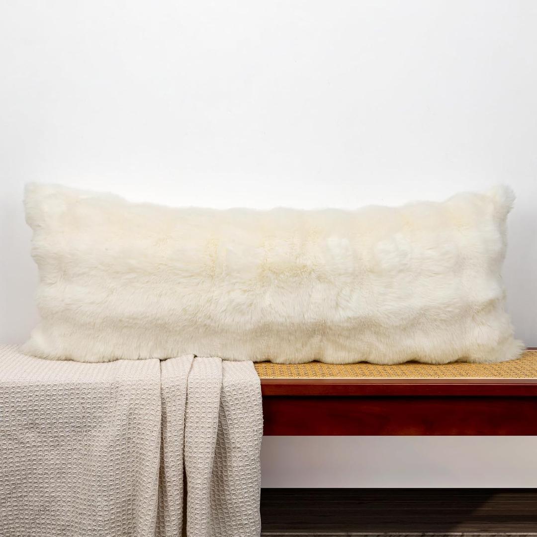 14x36 Faux Fur Lumbar Pillow Cover, Cream Bubble Texture Raised Plush Soft Cushion Case for Sofa Bed Living Room Home Decor, ONLY 1 Cover