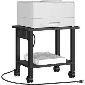 TUTOTAK 2 Tier Printer Stand, Rolling Printer Cart with Power Outlets and USB Ports, Mobile Printer Table with Wheels, for Under Desk, Office, Home, Black PS01BK001 (2 tier(15.7 x 11.8 x 15.4inchs))