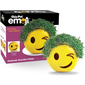 Chia Pet Emoji Winky with Seed Pack, Decorative Pottery Planter, Easy to Do and Fun to Grow, Novelty Gift, Perfect for Any Occasion