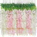 Waipfaru 24 Pack Wisteria Hanging Flowers, 3.6 Feet/Pcs White Pink Artificial Flowers, Fake Wisteria Flowers Garland Vines for Bedroom Wedding Home Party Wall Decoration