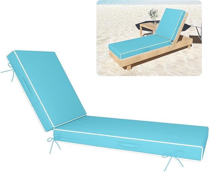 Chaise Lounge Cushions Outdoor Furniture 80 x 26 Inch Patio Lounge Chair Cushions 4'' Thick Waterproof Outdoor Chaise Cushion Weather Resistant Pool Lounger Cushion(Lake Blue)