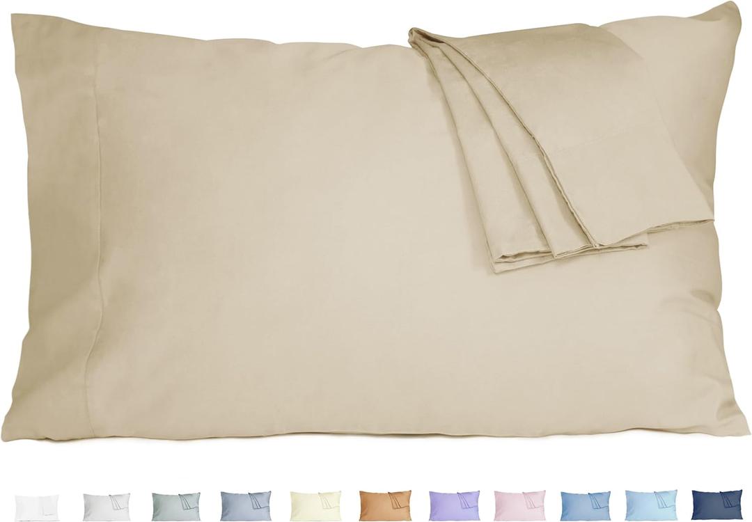 Pillow Cases, King Size Cotton Percale Weave Pillowcases, Pre-Shrunk Breathable and Hypoallergenic Pillowcases, Set of 2 (2 Piece King 20 Inch x 40 Inch, Sandshell)