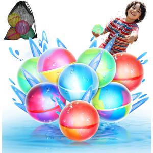 8 Pack Magnetic Reusable Water Balloons, Fast Self-Sealing for Kids Adults Latex-Free Silicone Quick Easy Auto Fill Bomb Ball, Refillable Pool Beach Outdoor Activities Games Toy Summer Fun Splash