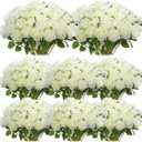 Hotop 80 Pcs Rose Artificial Flowers Bulk with Long Stem, Silk Roses Realistic Fake Flowers Bouquet for Wedding Table Centerpieces Bridal Shower Party Home Decorations(White)