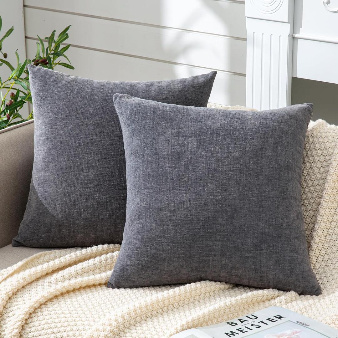 GAWAMAY Decorative Square Throw Pillow Covers 18"x18" Inch Set of 2, Super Soft Chenille Pillows Farmhouse Fall Pillowcase for Living Room Bedroom Sofa Couch Cushion Cover Grey 45x45cm (No Insert)