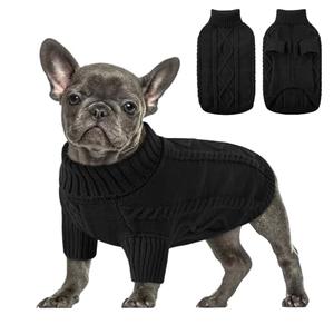 Queenmore Small Dog Pullover Sweater, Cold Weather Cable Knitwear, Classic Turtleneck Thick Warm Clothes for Chihuahua, Bulldog, Dachshund, Pug (Black, Large)
