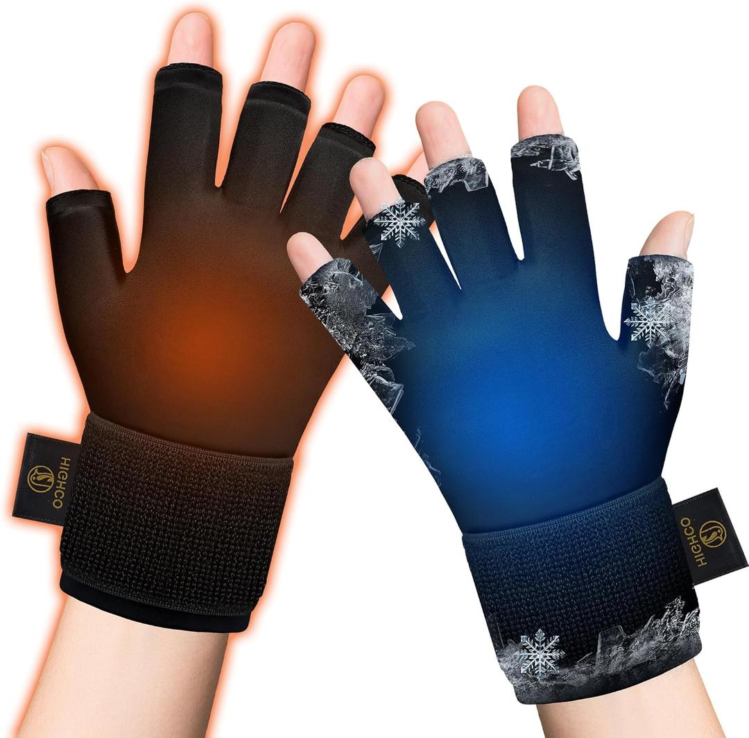highco 2 Pack Ice Gloves for Arthritis Hands Pain Relief, Adjustable Hand Ice Pack for Hot & Cold Therapy, Reusable Gel Compression Finger Wrist Brace for Tendinitis, Carpal Tunnel, Swelling (M(2PCS))