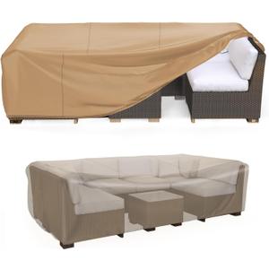 Mrrihand Heavy Duty Patio Furniture Covers, Outdoor Furniture Covers Waterproof Sectional Sofa Set, Patio Table and Chair Set Cover 138" L86" W28" H,Brown