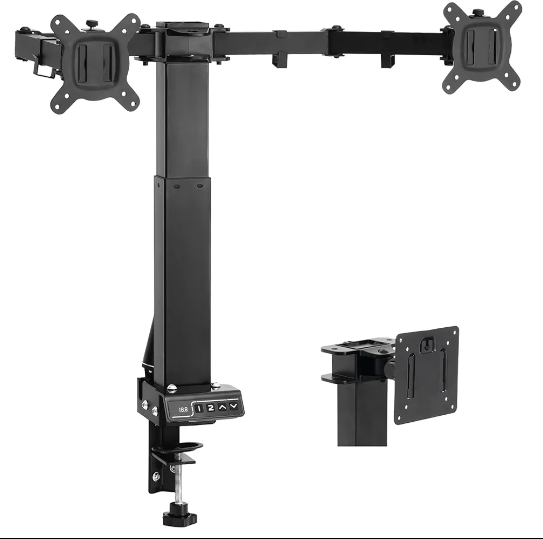 TOPSKY Adjustable Electric Monitor Desk Mount Fits Up to Dual 32 Inches 19.8lbs or Single 49 Inches 33lbs Computer Screens, Adjustable Swivel, Tilt, Rotate, VESA 75x75mm or 100x100mm MMT00.01 (Black)