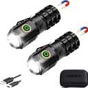 2-Pack XC06 Mini Flashlight Rechargeable,Pocket Flashlight with Magnet,Super Bright Small Compact Flashlight,5 Modes EDC Flashlight for Camping,Emergency. (Black)