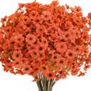 2 x Alupssuc 24 Bundles Artificial Fall Mums Flowers for Outdoors Decoration, UV Resistant Silk Violet and Faux Eucalyptus Autumn Fake Plants for Outside Indoor Yard Home Patio Porch Decor, Fall Red