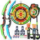 HYES 2 Pack Kids Bow and Arrow with 29" Large Dart Board, LED Light Up Archery Set with 24 Suction Cup Arrows, Indoor Outdoor Sport Toys Gifts for 3 4 5 6 7 8 9 10 11 12 Year Old Boys Girls, 2 pack-dartboard target