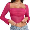 YYA Women Life Spark Crop Tops Ruched Long Sleeve Shirts Fitted Outfits Blouses S-XXL (Pink, XL)