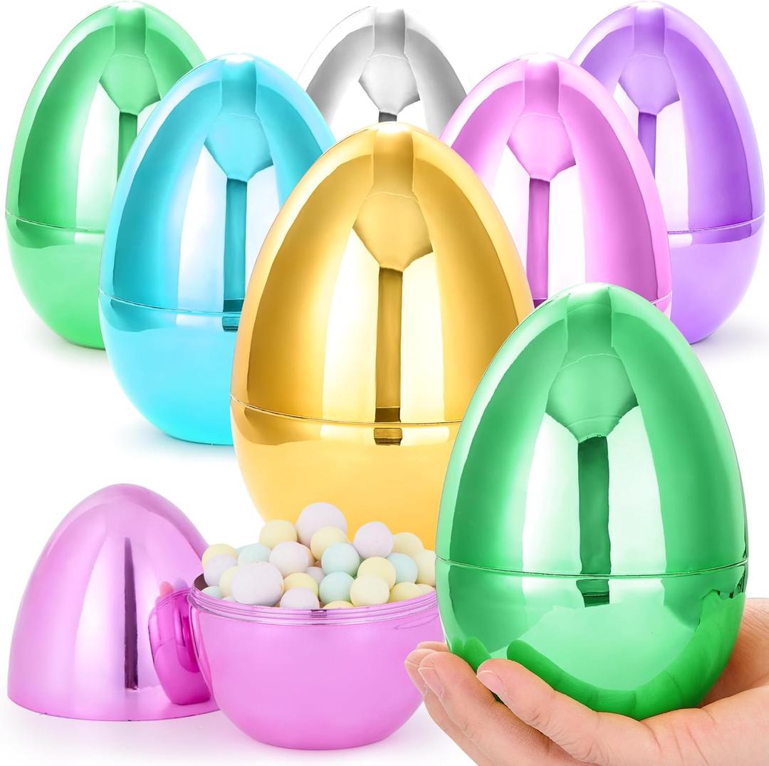 JOYIN 6 Pcs Large Metallic Easter Eggs, 6 Inches Colorful Jumbo Plastic Eggs Fillable for Easter Themed Hunt Basket Stuffers Fillers Filling Treats Party Favor Classroom Prize Supplies