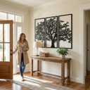 3 Panels Family Tree Metal Wall Decor Tree of Life Metal Wall Art, Home Bedroom Living Room Decor 3D Wall Art 3 Panels Family Tree Metal Wall Decor Modern Decoration (Black, 30"W x 20"H/76x51cm)