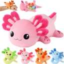 5 in 1 Axolotl Plush Toys for Girls Boys, 18" Mommy Axolotl Stuffed Animal with 4 Baby Axolotls Pink Stuffed Axolotl Plush with Babies Axolotl Plushies for Kids Toddler Birthday Christmas Plush Gifts
