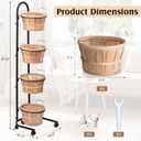 FoldTier 4 Tier Retail Display Stand with Wheels, Round Wooden Baskets with Handles, Handcrafted Vintage Style Storage Rack for Farmers Market Display, Bread, Snacks, Wood Fruit Baskets Stand(57.5"h)