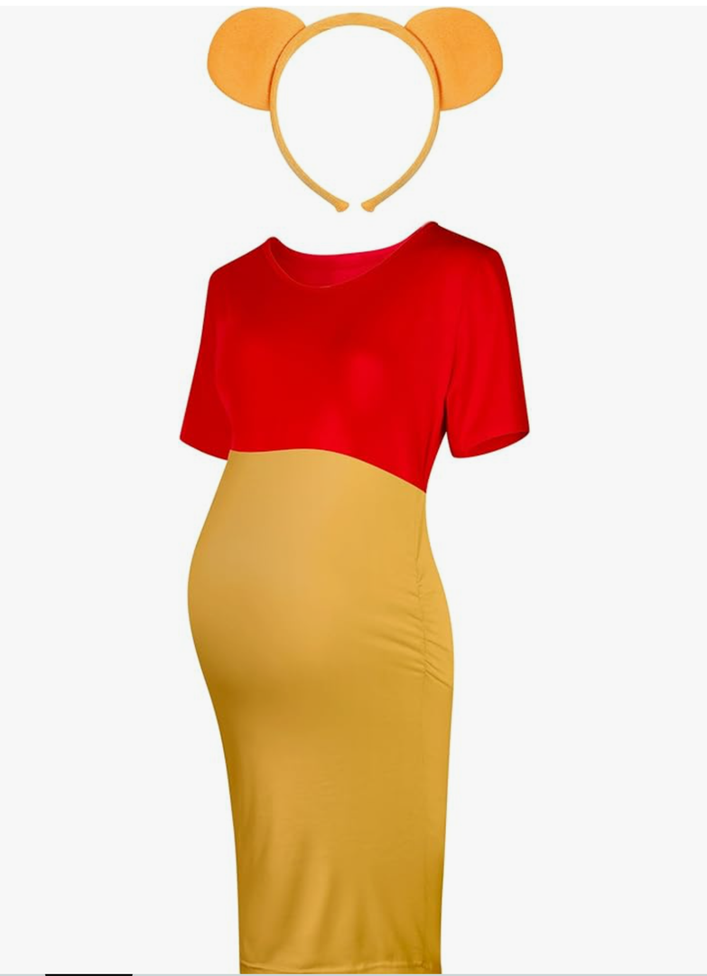 Geyoga 2 Pcs Halloween Bear Costume Kit Red and Yellow Maternity Dress Ear Costume Headband Ear Hair Hoop for Cosplay