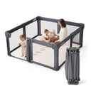 Baby Playpen Portable, Pre-Assembled Play Pen 59x59 Large Foldable Playpen for Babies and Toddlers, Sturdy and Safe Toddler Play Yard Indoor Outdoor with Carry Bag,Dark Grey